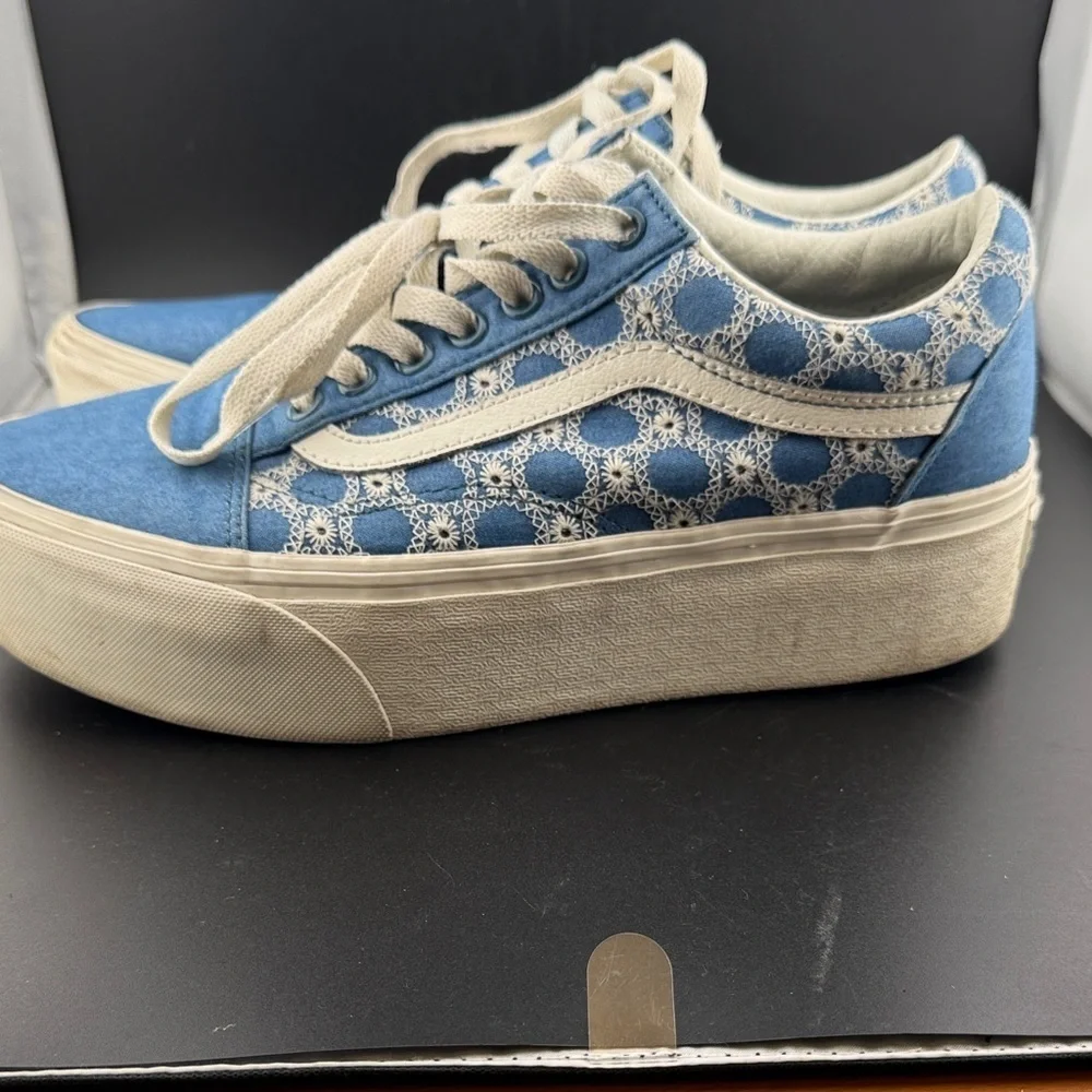 Vans Old Skool Stackform Denim Mix Floral Print Blue White Women Shoes Size 9